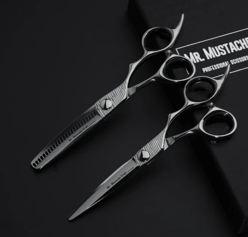 Zestaw Profesjonalne Nożyczki + Degażówki Fryzjerskie Mr Mustache Silver Craft 6