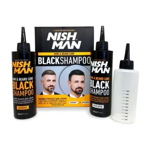Nishman Szampon do siwych włosów Hair&amp;Beard Care Black Shampoo 2 x 200ml